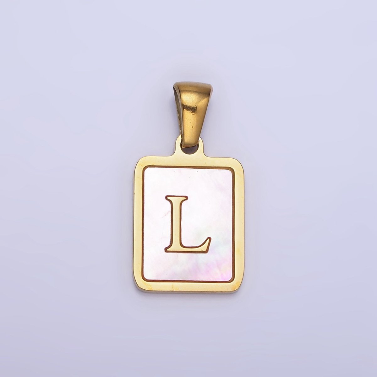 24K Gold Filled Alphabet Letter Pink Shell Pearl Bezel Pendant | A-A1565-A-A1577