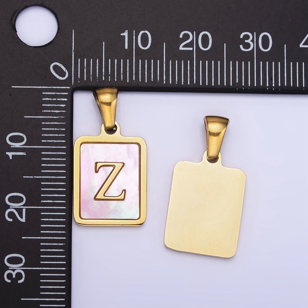 24K Gold Filled Alphabet Letter Pink Shell Pearl Bezel Pendant | A-A1565-A-A1577