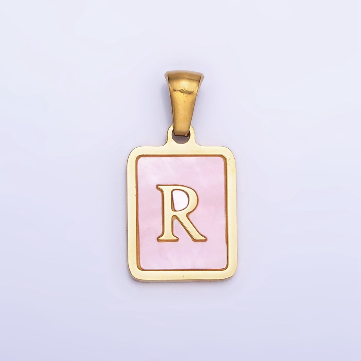 24K Gold Filled Alphabet Letter Pink Shell Pearl Bezel Pendant | A-A1565-A-A1577