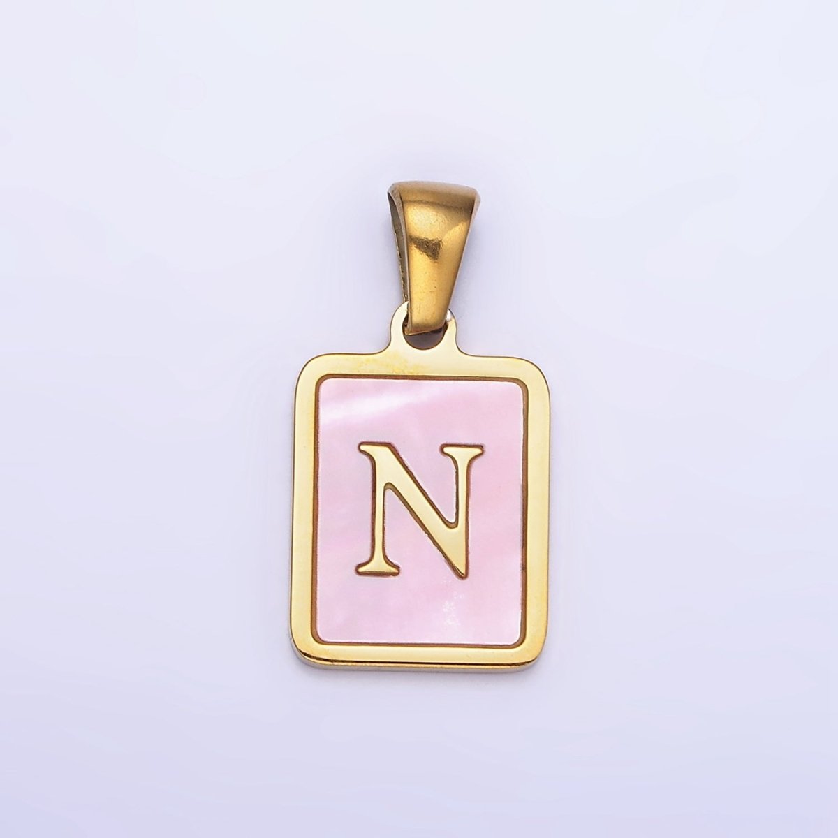 24K Gold Filled Alphabet Letter Pink Shell Pearl Bezel Pendant | A-A1565-A-A1577