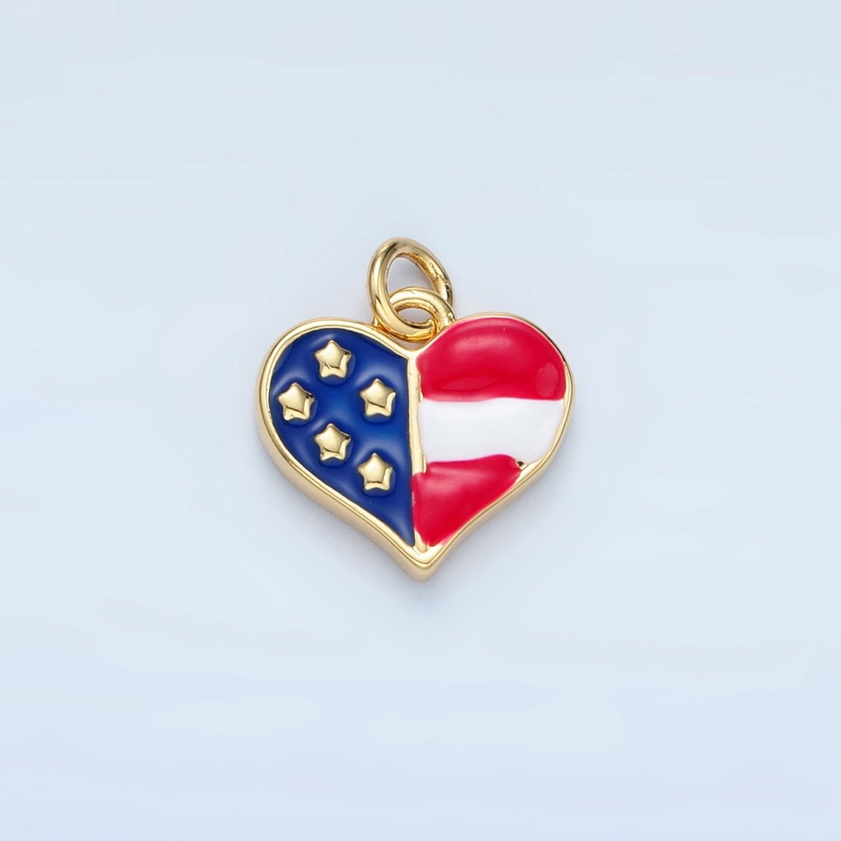 24K Gold Filled America Flag Enamel Heart Charm in Gold & Silver | N804