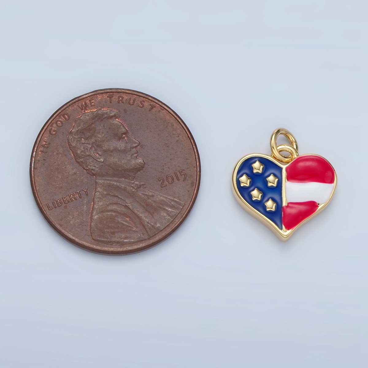 24K Gold Filled America Flag Enamel Heart Charm in Gold & Silver | N804