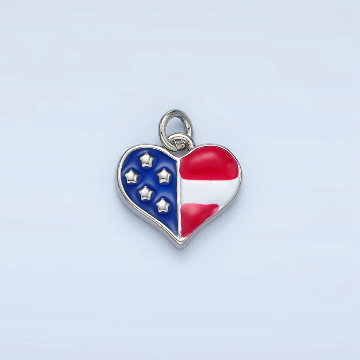 24K Gold Filled America Flag Enamel Heart Charm in Gold & Silver | N804