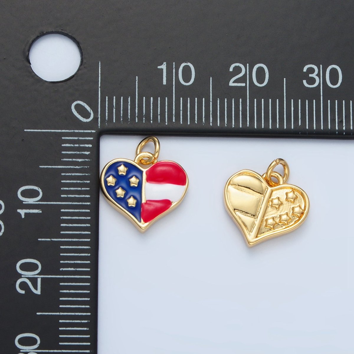24K Gold Filled America Flag Enamel Heart Charm in Gold & Silver | N804