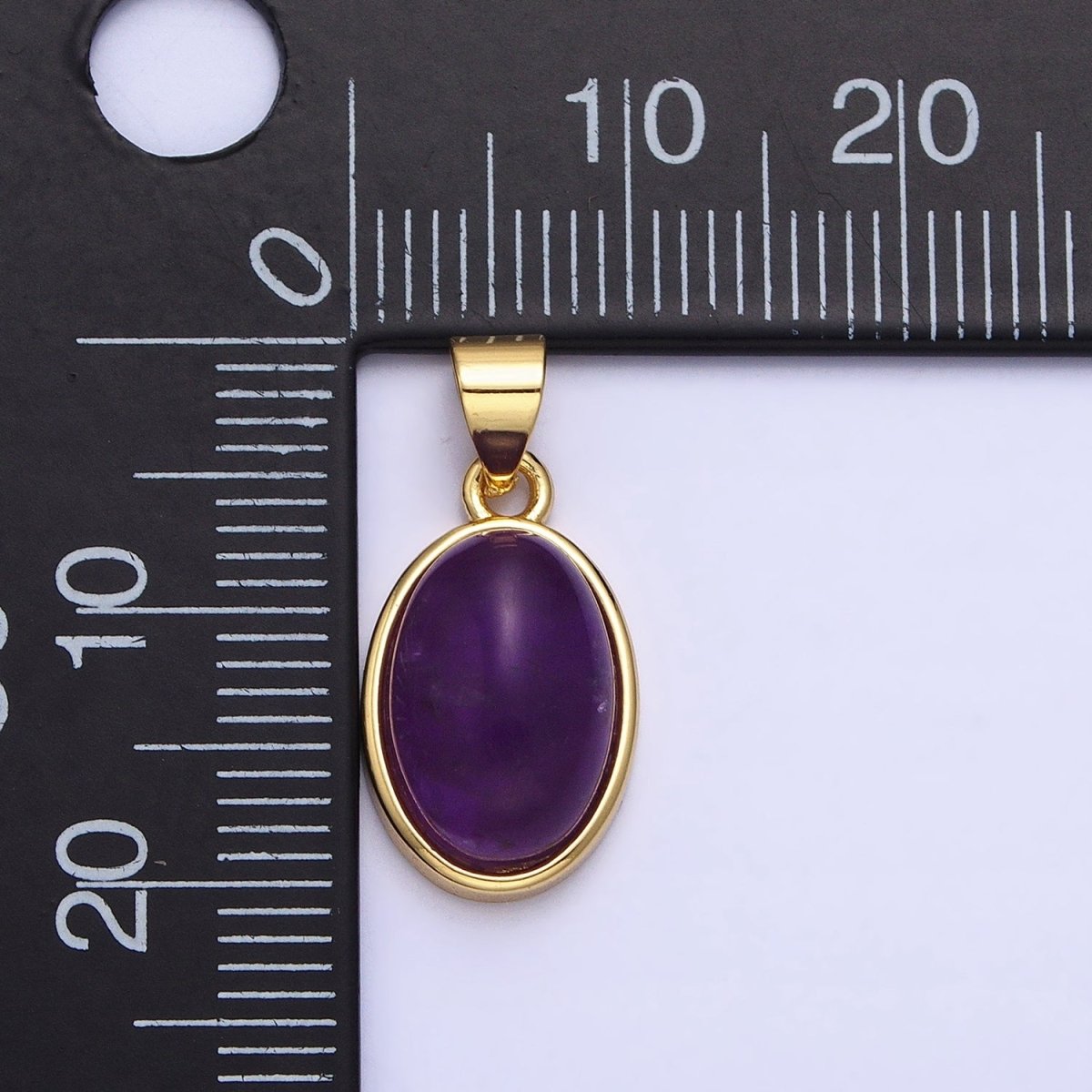 24K Gold Filled Amethyst Natural Gemstone 30mm, 25mm, 20mm Cabochon Oval Bezel Pendant | AA324 - AA326