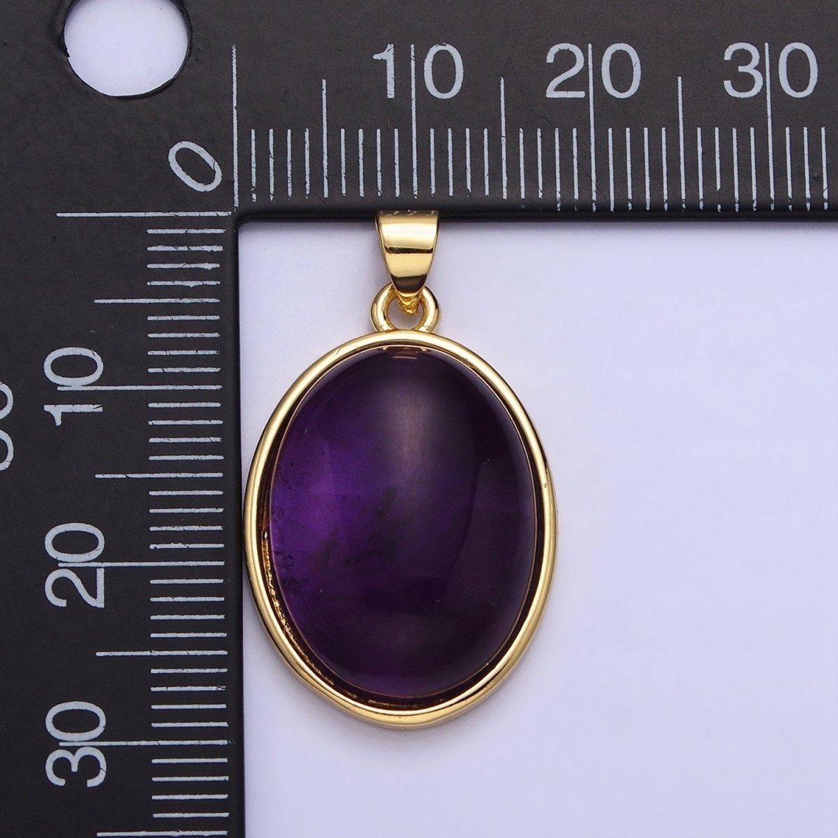 24K Gold Filled Amethyst Natural Gemstone 30mm, 25mm, 20mm Cabochon Oval Bezel Pendant | AA324 - AA326