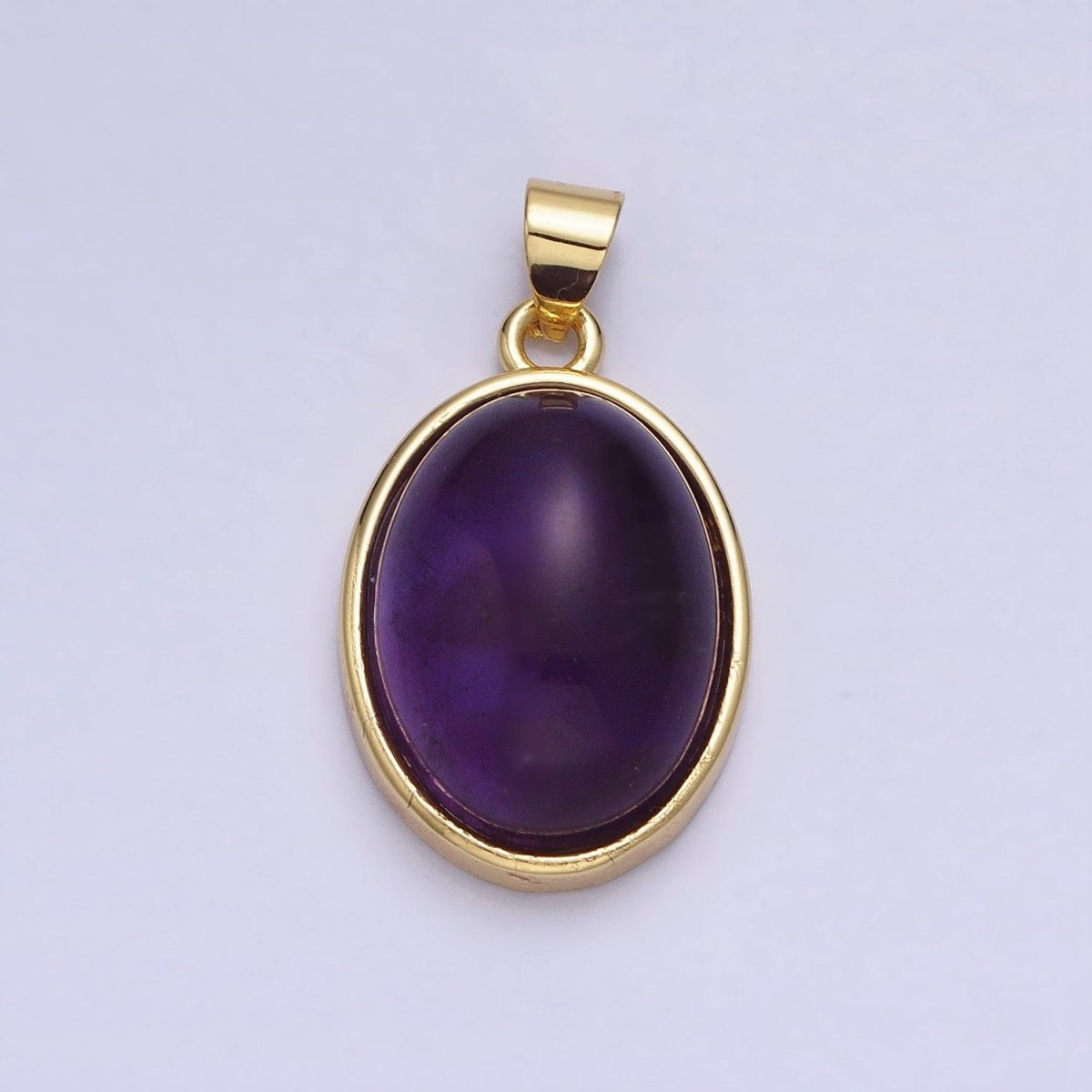 24K Gold Filled Amethyst Natural Gemstone 30mm, 25mm, 20mm Cabochon Oval Bezel Pendant | AA324 - AA326