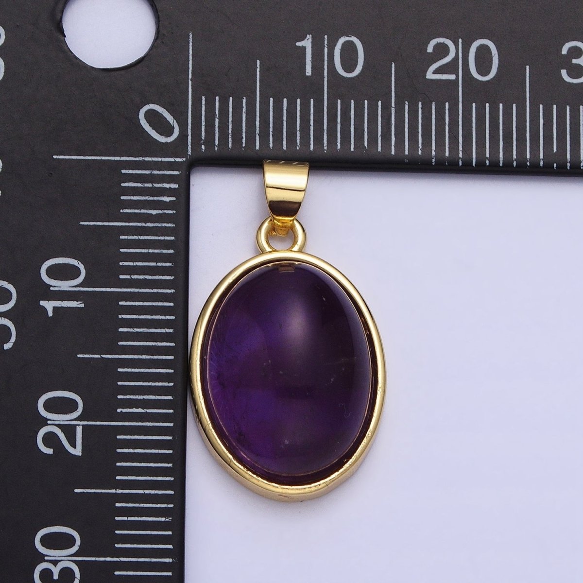 24K Gold Filled Amethyst Natural Gemstone 30mm, 25mm, 20mm Cabochon Oval Bezel Pendant | AA324 - AA326