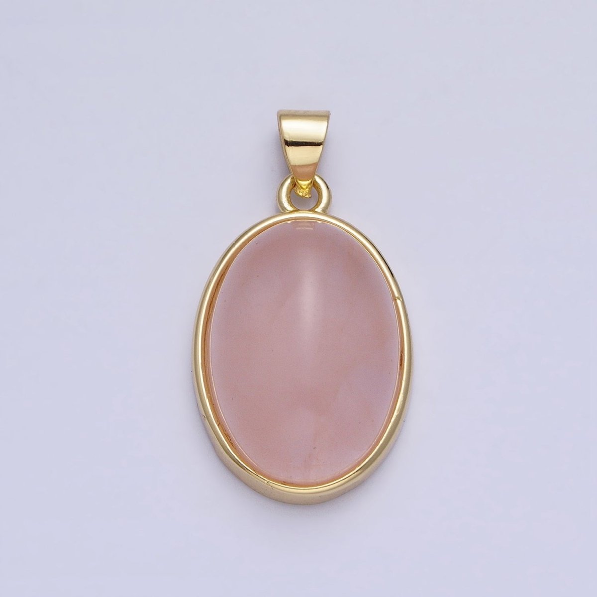 24K Gold Filled Amethyst, Rose Quartz Natural Gemstone 27.3mm Cabochon Bezel Oval Pendant | AA327 AA329