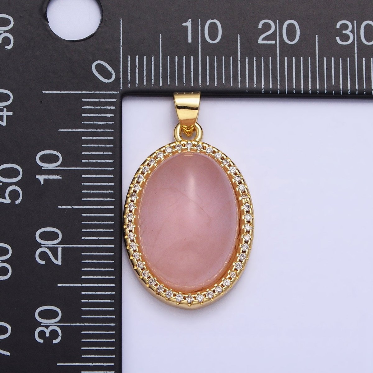 24K Gold Filled Amethyst, Rose Quartz Natural Gemstone Micro Paved CZ 22.5mm Oval Cabochon Pendant | AA184 AA341