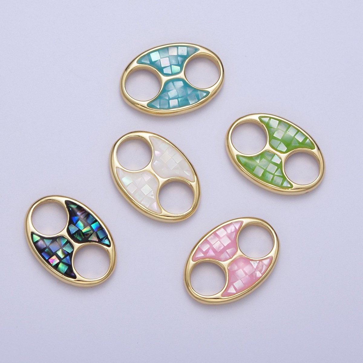 24K Gold Filled Anchor Gucci Tab Blue, Black, White, Green, Pink Shell Opal Charm | C-125 C-146 C-147 C-151 C-161