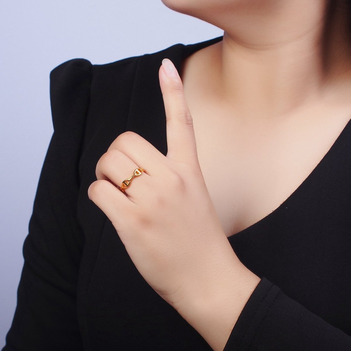 24K Gold Filled Anchor Mariner Chain Link Adjustable Gold Ring | X-574 - DLUXCA