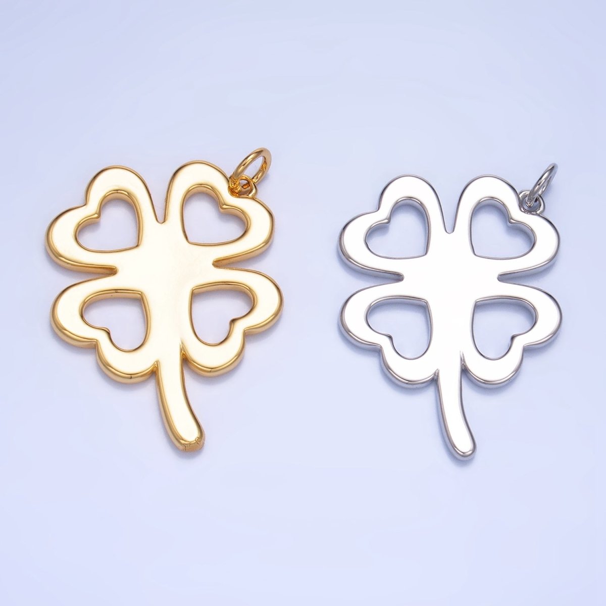 24K Gold Filled Artisan Clover Leaf Charm in Gold & Silver | W051