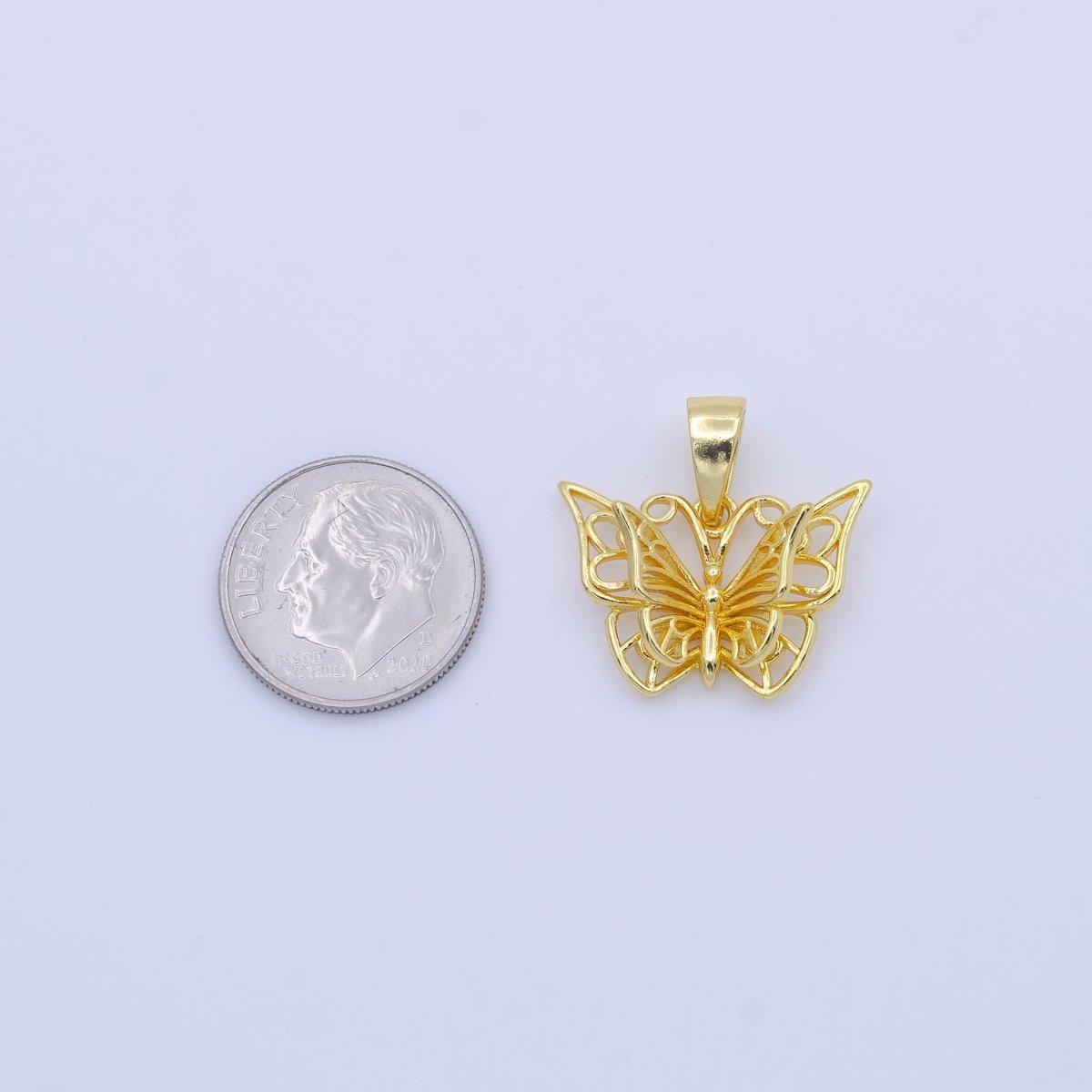 24K Gold Filled Artisan Mariposa Butterfly 21mm Wire Minimalist Pendant | AA755 - DLUXCA