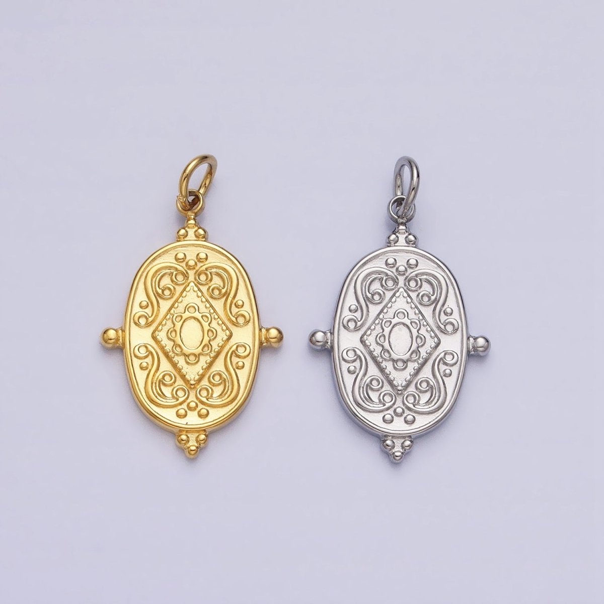 24K Gold Filled Artisan Rhombus Geometric Beaded Oval Add-On Charm | AC597 AC598