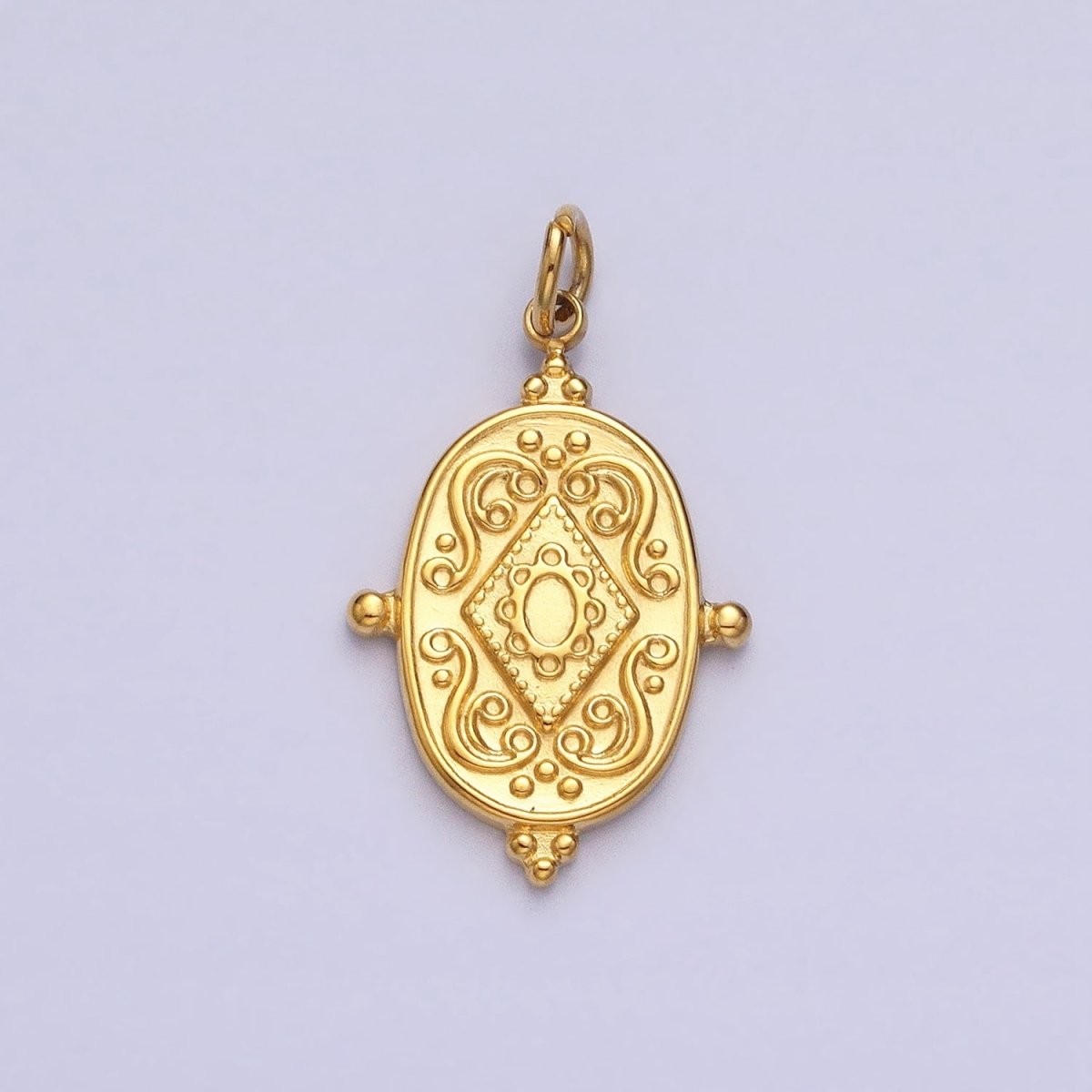 24K Gold Filled Artisan Rhombus Geometric Beaded Oval Add-On Charm | AC597 AC598