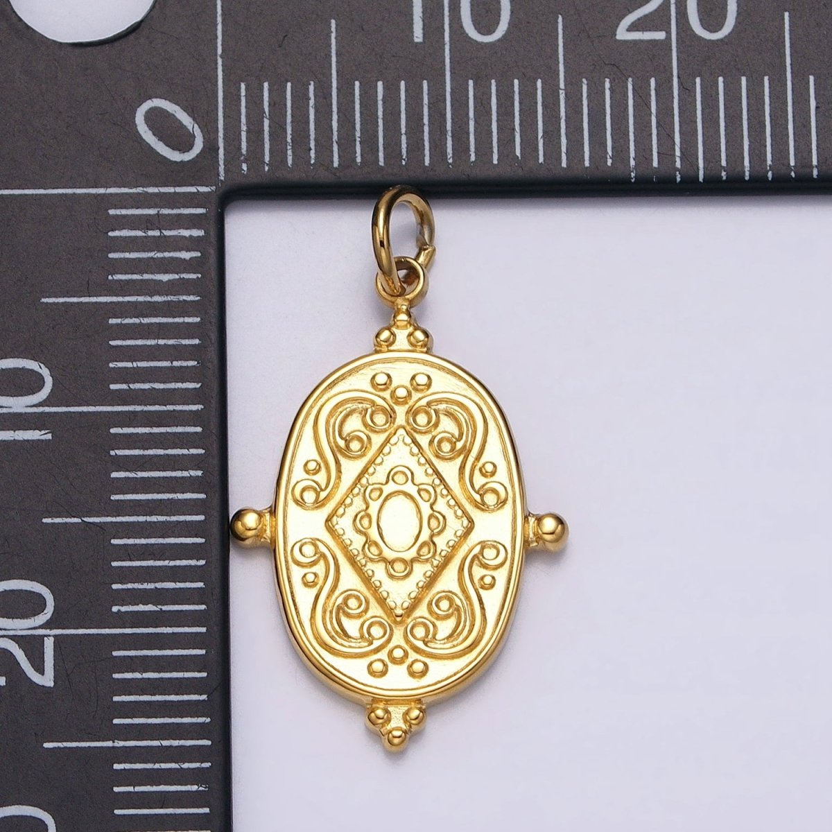 24K Gold Filled Artisan Rhombus Geometric Beaded Oval Add-On Charm | AC597 AC598