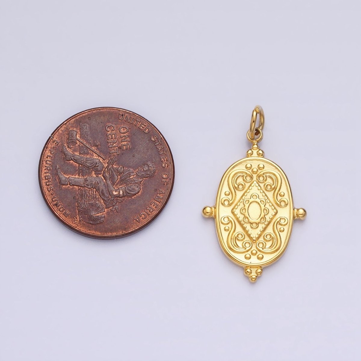 24K Gold Filled Artisan Rhombus Geometric Beaded Oval Add-On Charm | AC597 AC598