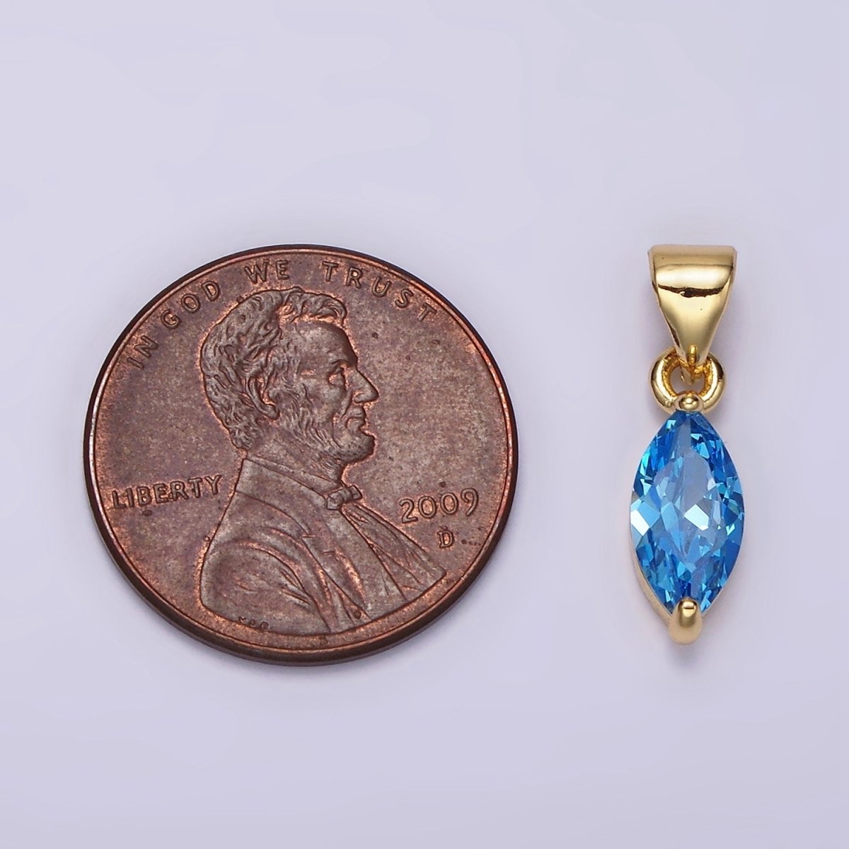 24K Gold Filled Baby Blue, Blue CZ Marquise Birthstone Pendant | N1953 N1954