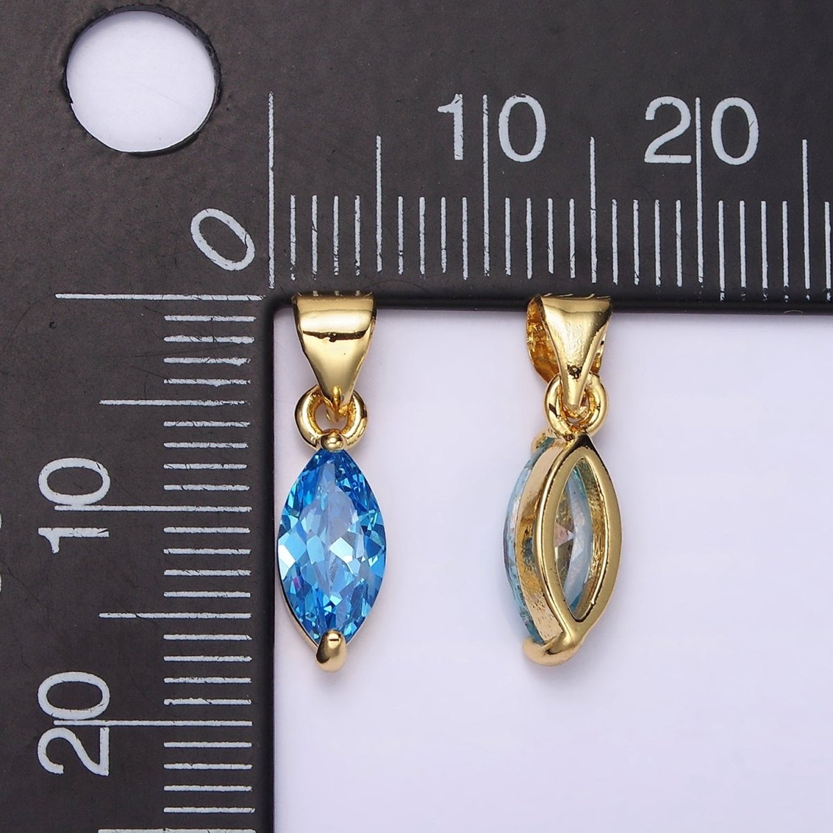 24K Gold Filled Baby Blue, Blue CZ Marquise Birthstone Pendant | N1953 N1954
