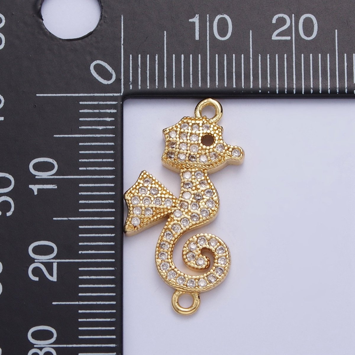 24K Gold Filled Baby Seahorse Ocean Wildlife Connector Charm, Micro Pave Cubic Zirconia Sea Animal Component For Jewelry Making G-883 - DLUXCA