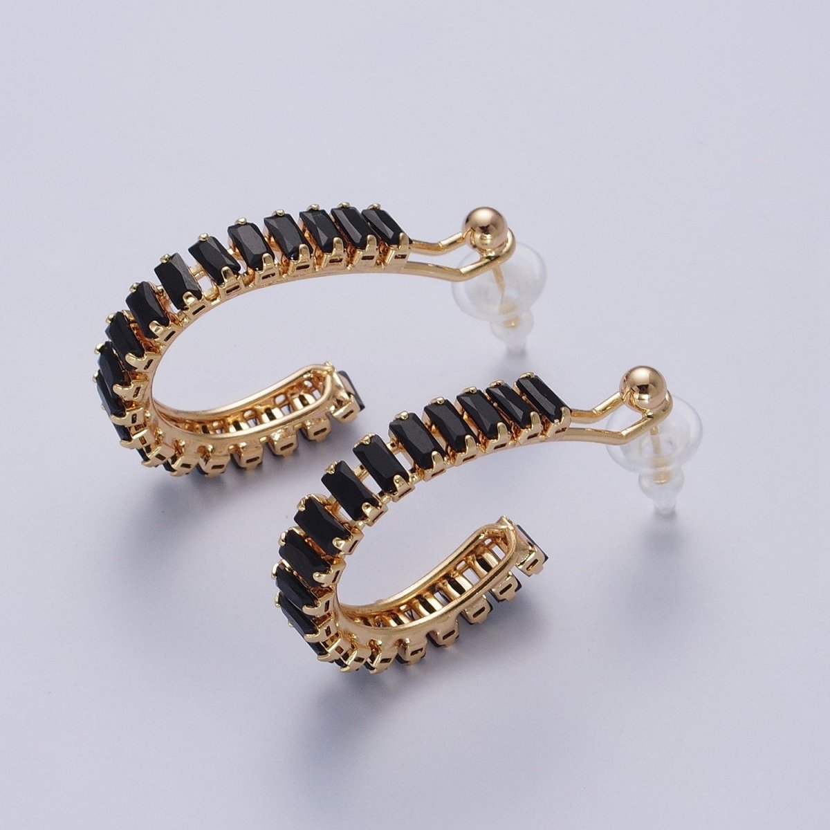 24K Gold Filled Baguette Cubic Zirconia C Shaped Open Hoop Studs Earrings Q-080 Q-091 Q-111 Q-125 Q-126 Q-127 Q-128 Q-130