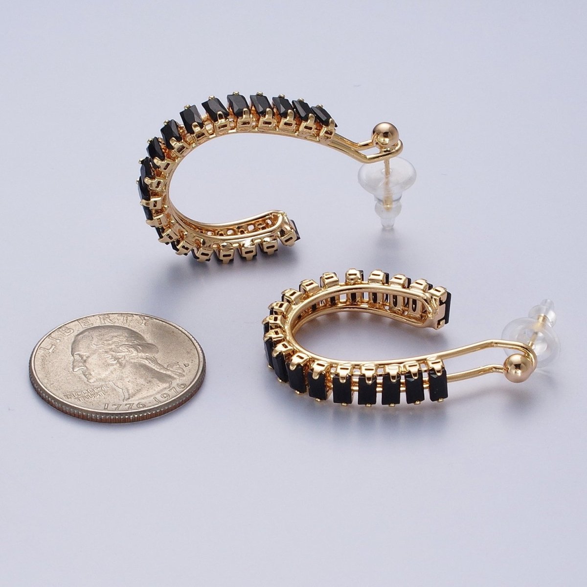 24K Gold Filled Baguette Cubic Zirconia C Shaped Open Hoop Studs Earrings Q-080 Q-091 Q-111 Q-125 Q-126 Q-127 Q-128 Q-130