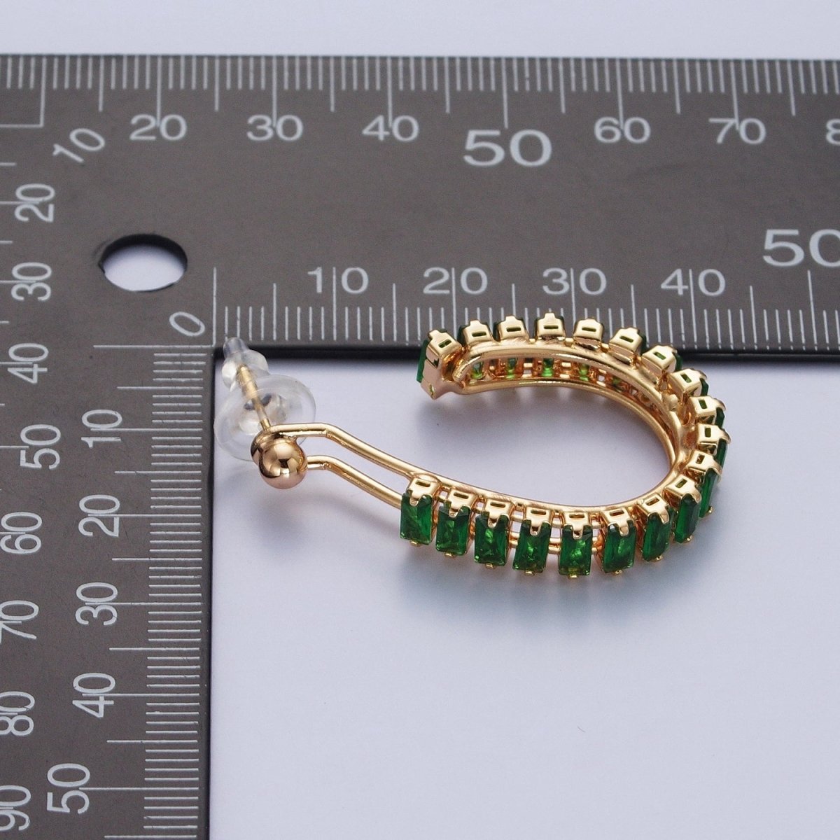 24K Gold Filled Baguette Cubic Zirconia C Shaped Open Hoop Studs Earrings Q-080 Q-091 Q-111 Q-125 Q-126 Q-127 Q-128 Q-130