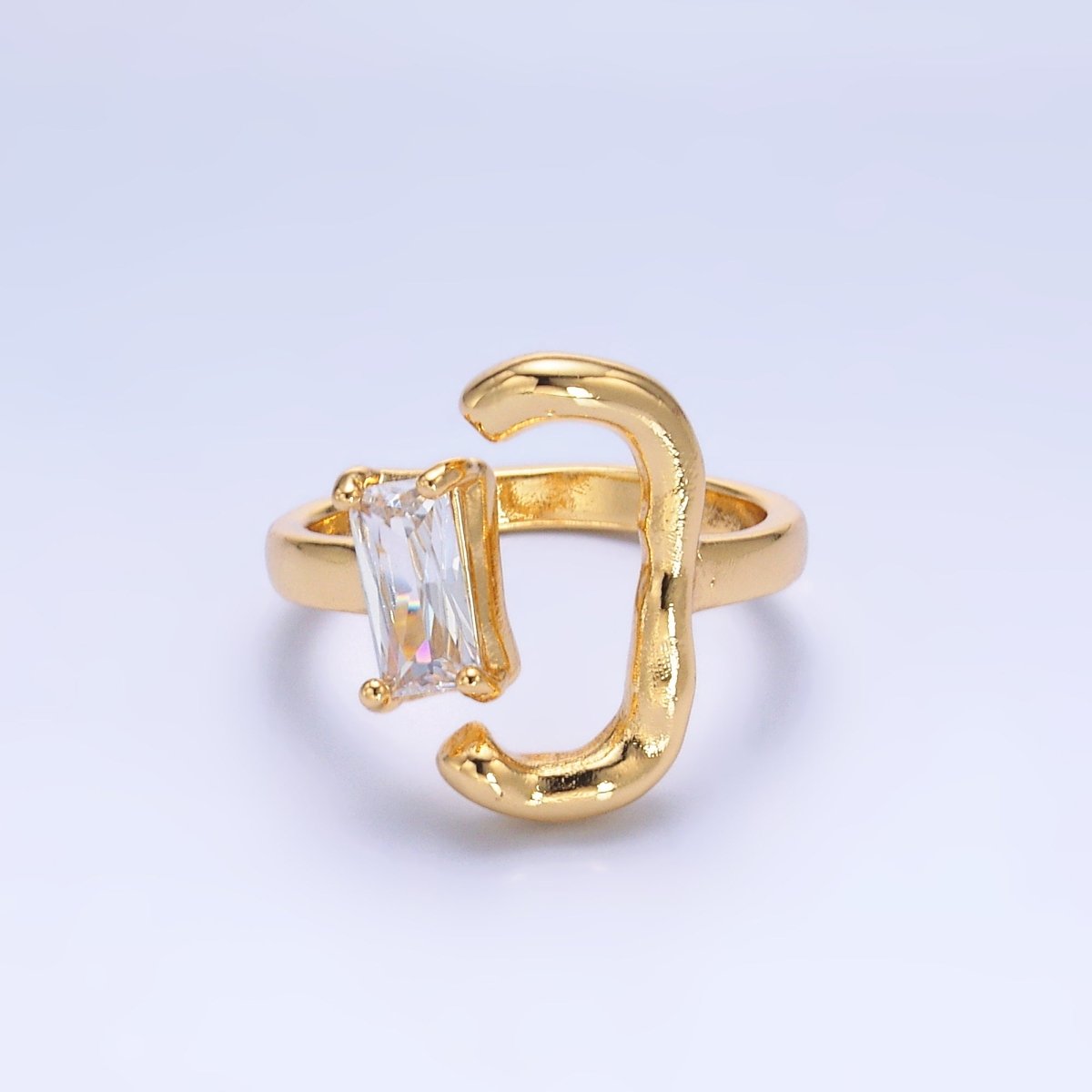 24K Gold Filled Baguette Curved Geometric Open Claw Ring | O838 - DLUXCA