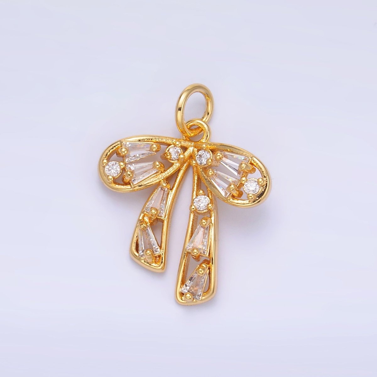 24K Gold Filled Baguette CZ Cluster Bow Pendant Charm | M261 - DLUXCA