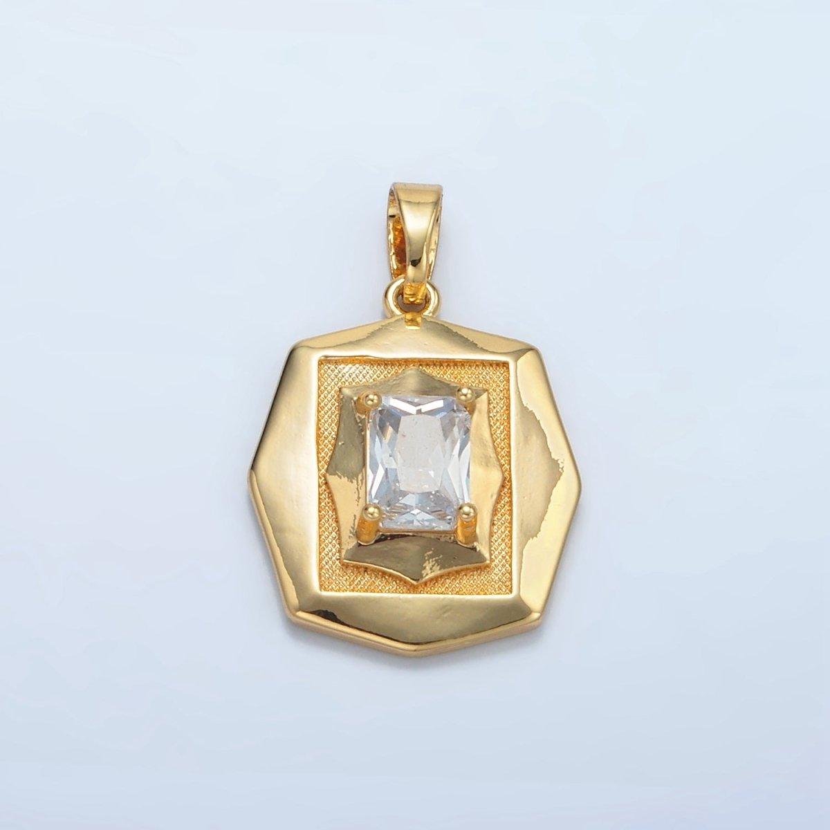 24K Gold Filled Baguette CZ Geometric Hexagonal Pendant | I697 - DLUXCA