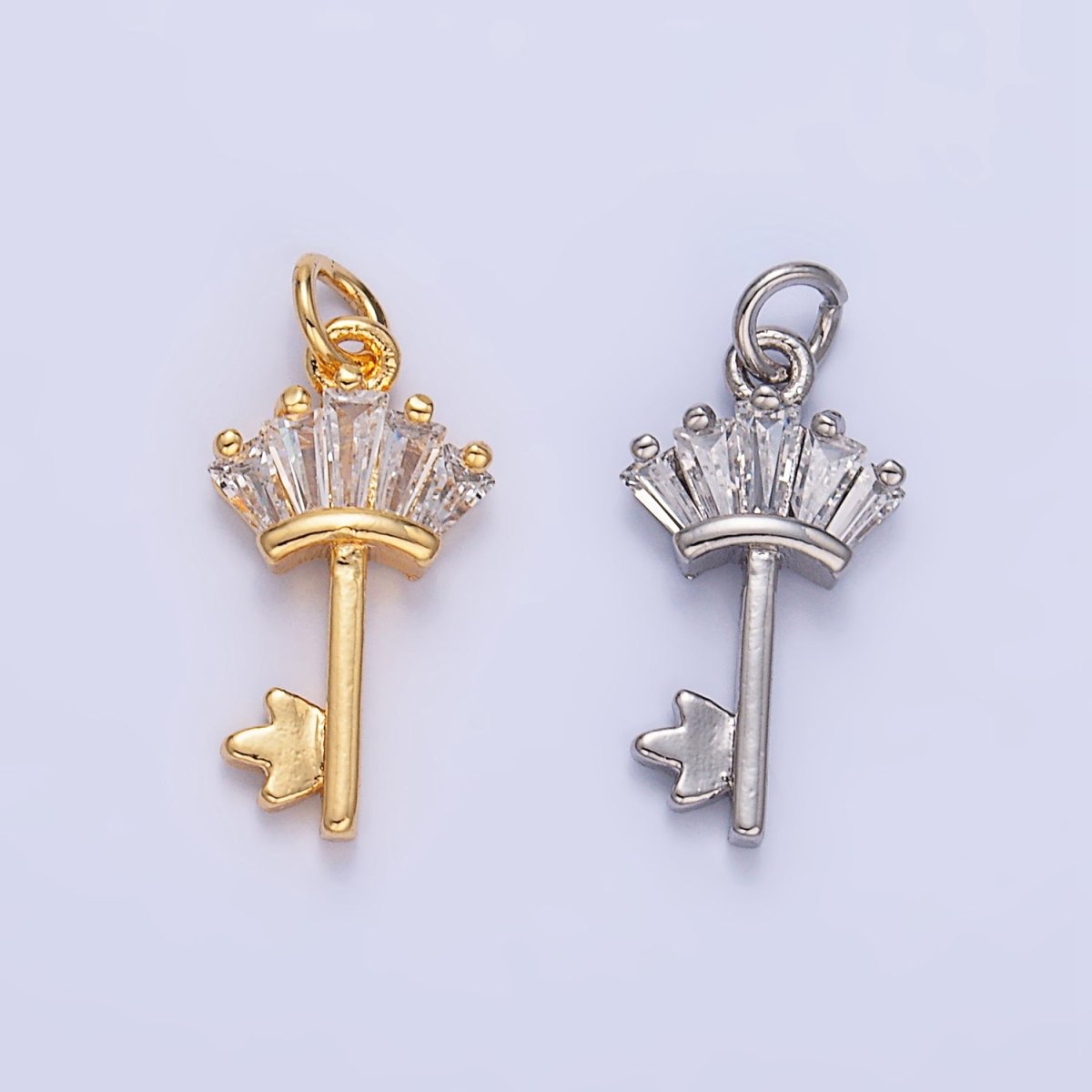 24K Gold Filled Baguette CZ Key Charm in Gold & Silver | W107