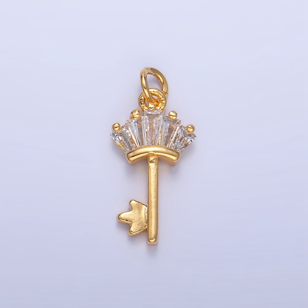 24K Gold Filled Baguette CZ Key Charm in Gold & Silver | W107