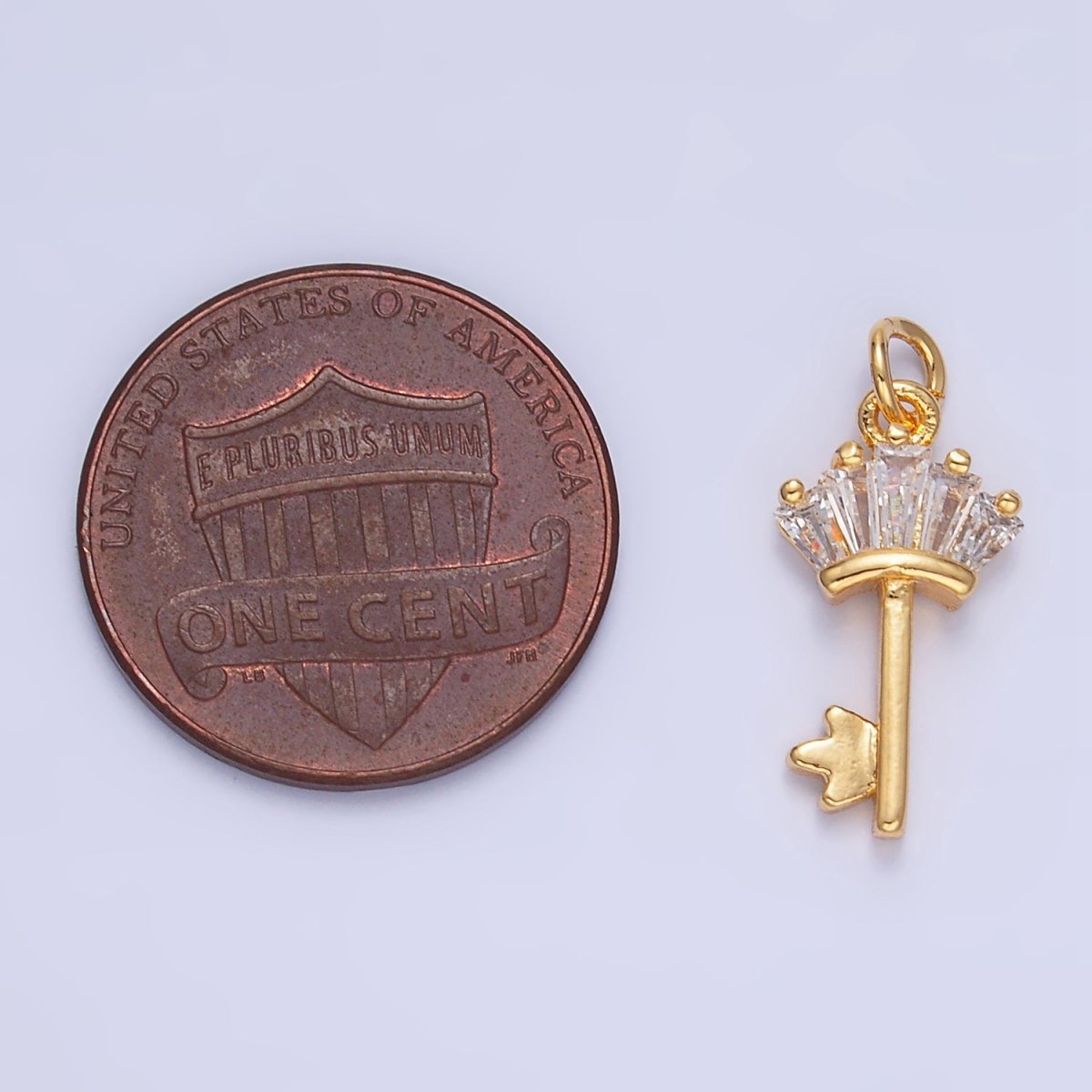 24K Gold Filled Baguette CZ Key Charm in Gold & Silver | W107