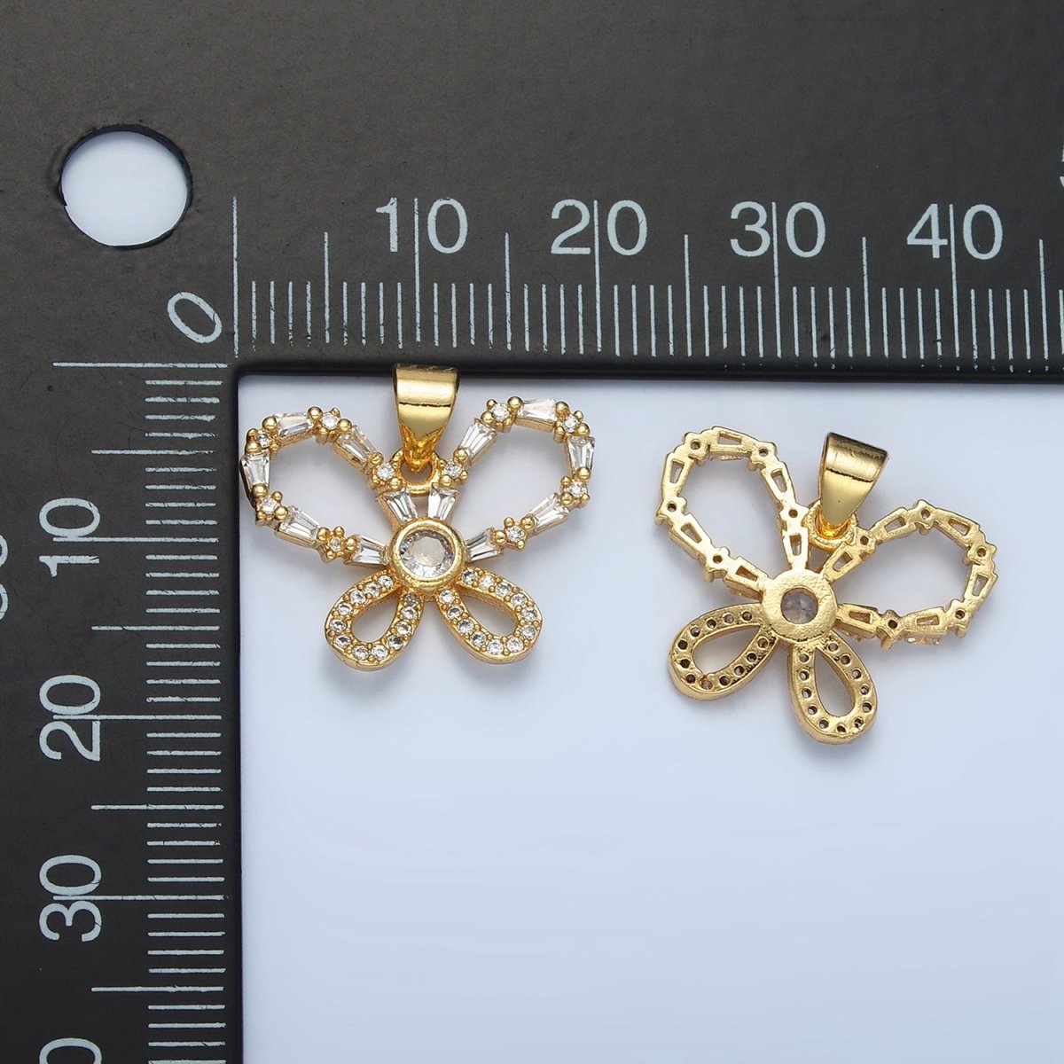 24K Gold Filled Baguette CZ Micro Paved Butterfly Pendant | AA - 800 - DLUXCA