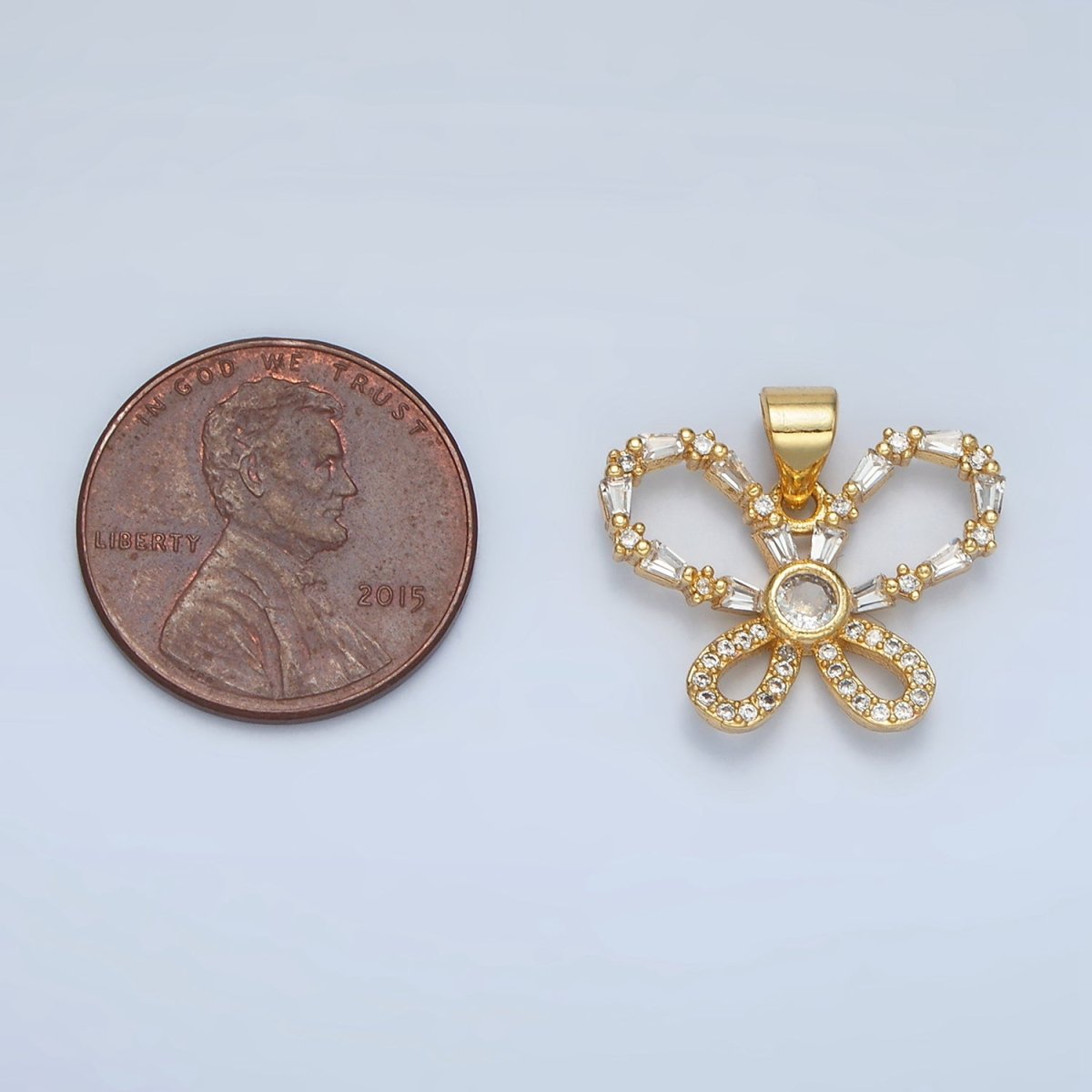 24K Gold Filled Baguette CZ Micro Paved Butterfly Pendant | AA - 800 - DLUXCA