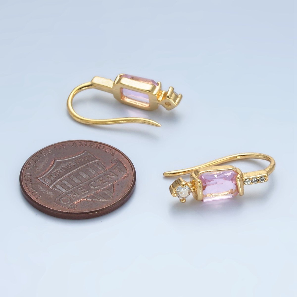 24K Gold Filled Baguette CZ Micro Paved French Hook Earrings | AD609 - AD611