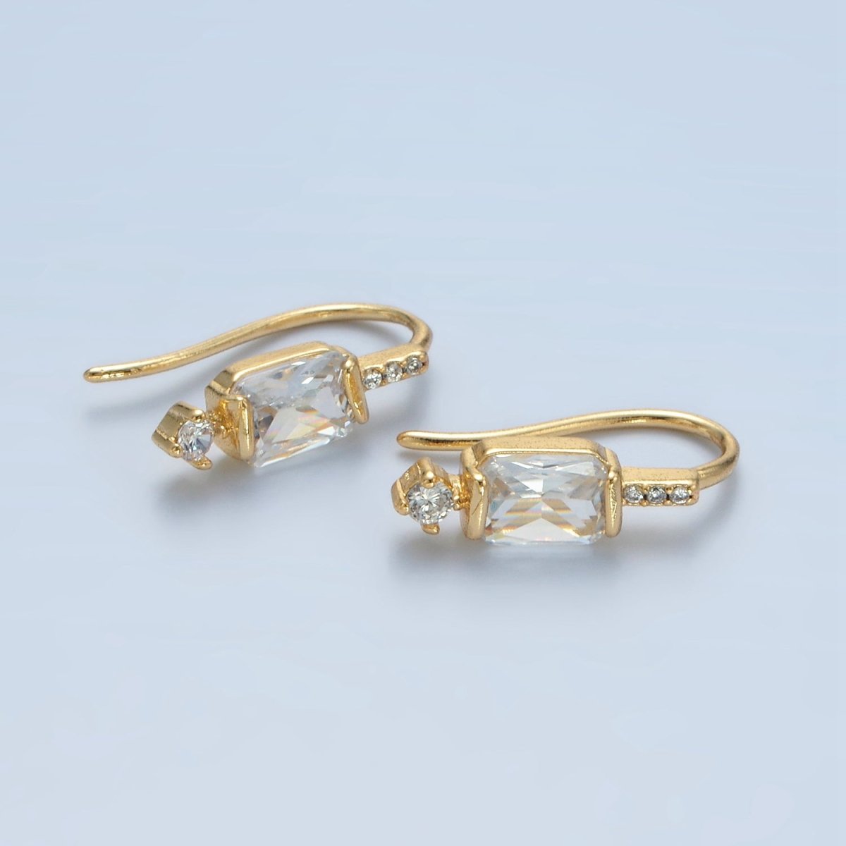 24K Gold Filled Baguette CZ Micro Paved French Hook Earrings | AD609 - AD611