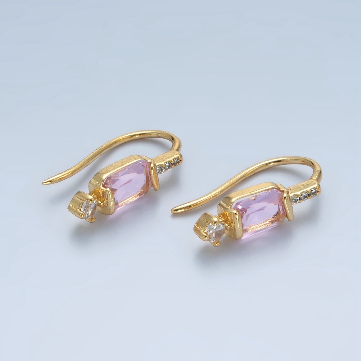 24K Gold Filled Baguette CZ Micro Paved French Hook Earrings | AD609 - AD611
