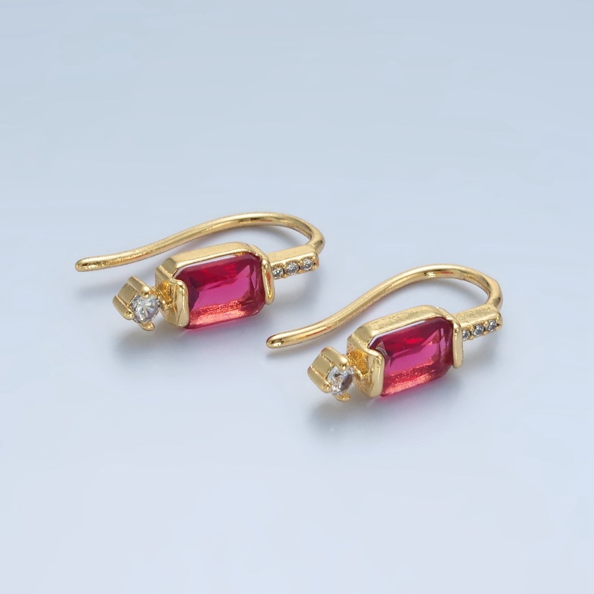 24K Gold Filled Baguette CZ Micro Paved French Hook Earrings | AD609 - AD611