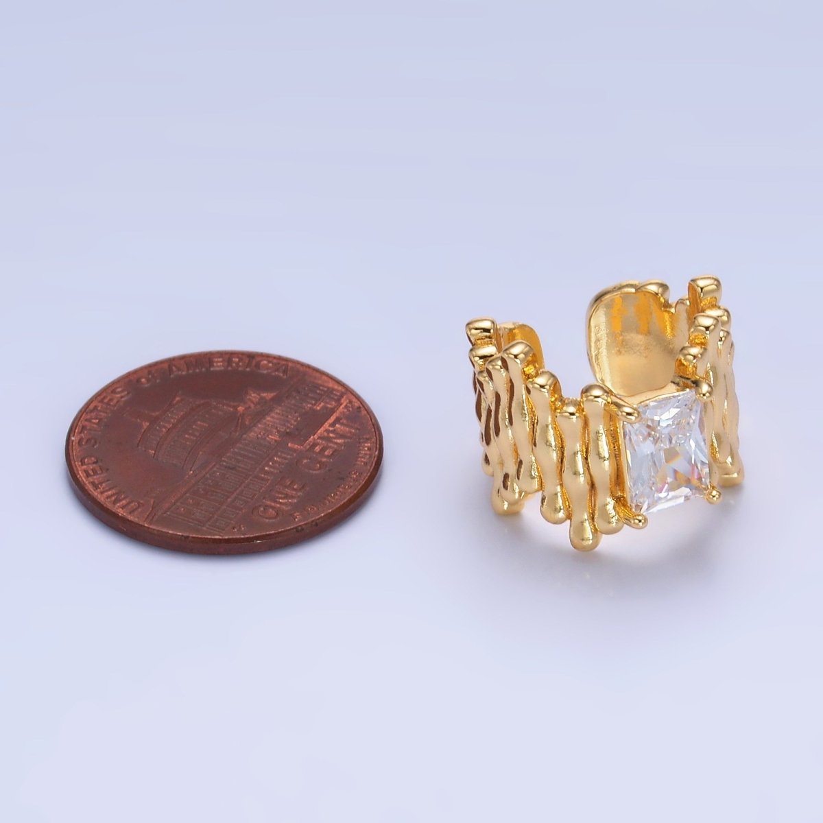 24K Gold Filled Baguette CZ Molten Linear Ear Cuff Earring | AI173 - DLUXCA