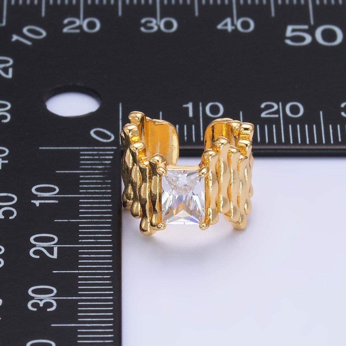 24K Gold Filled Baguette CZ Molten Linear Ear Cuff Earring | AI173 - DLUXCA