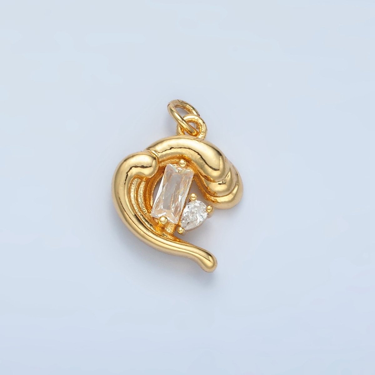 24K Gold Filled Baguette CZ Ocean Sea Wave Charm in Gold & Silver | E606