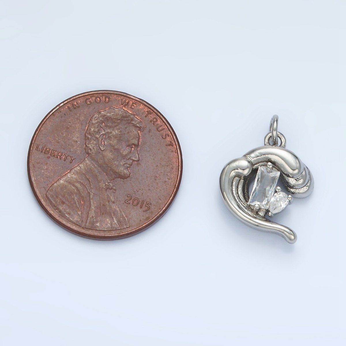 24K Gold Filled Baguette CZ Ocean Sea Wave Charm in Gold & Silver | E606