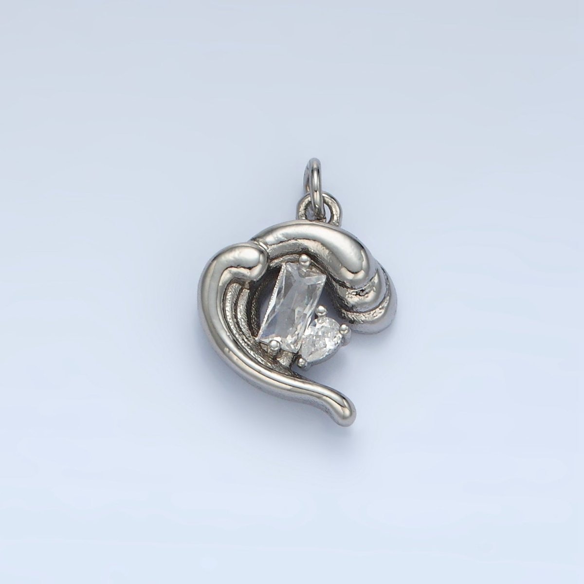 24K Gold Filled Baguette CZ Ocean Sea Wave Charm in Gold & Silver | E606