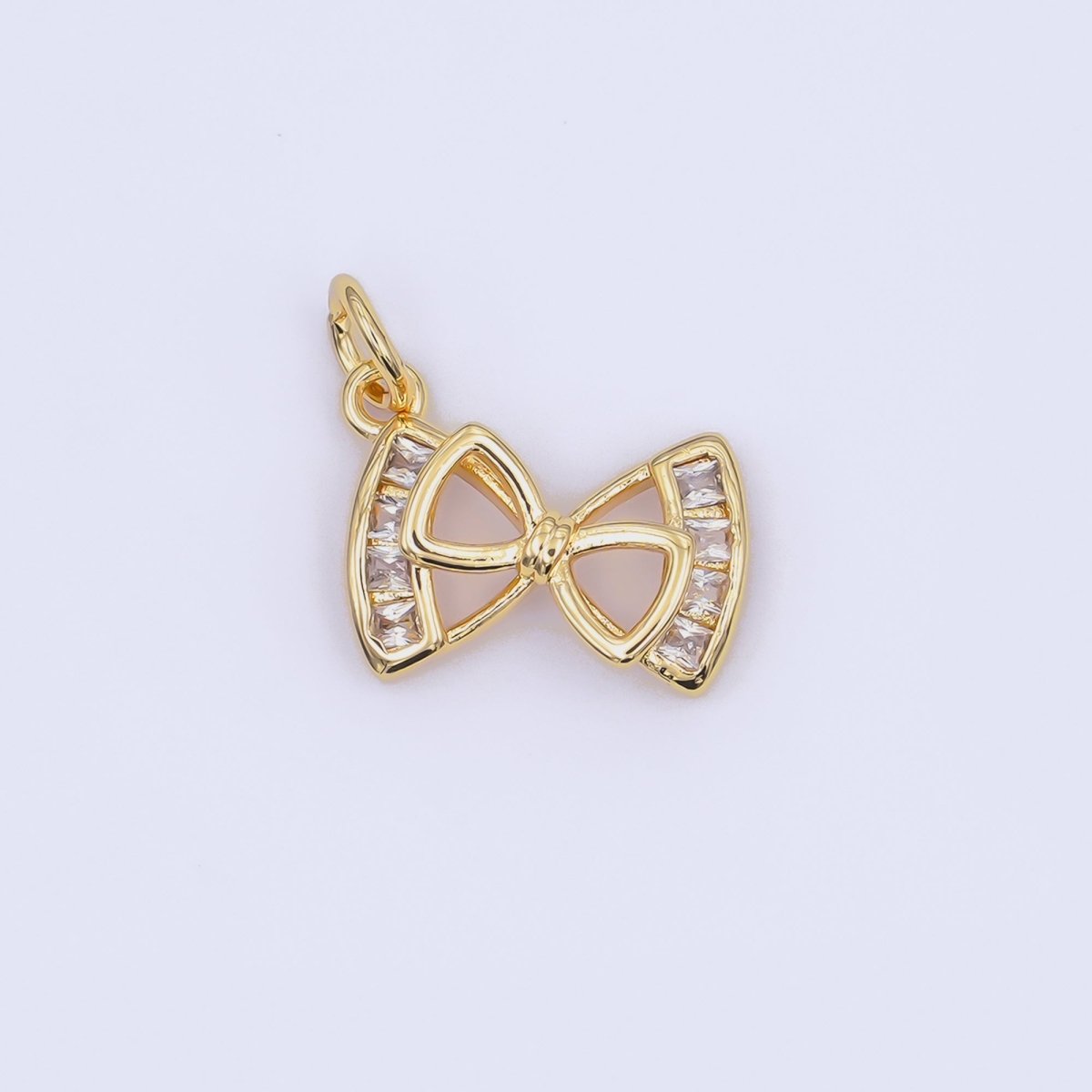 24K Gold Filled Baguette CZ Open Ribbon Bow Charm | AJ296 - DLUXCA