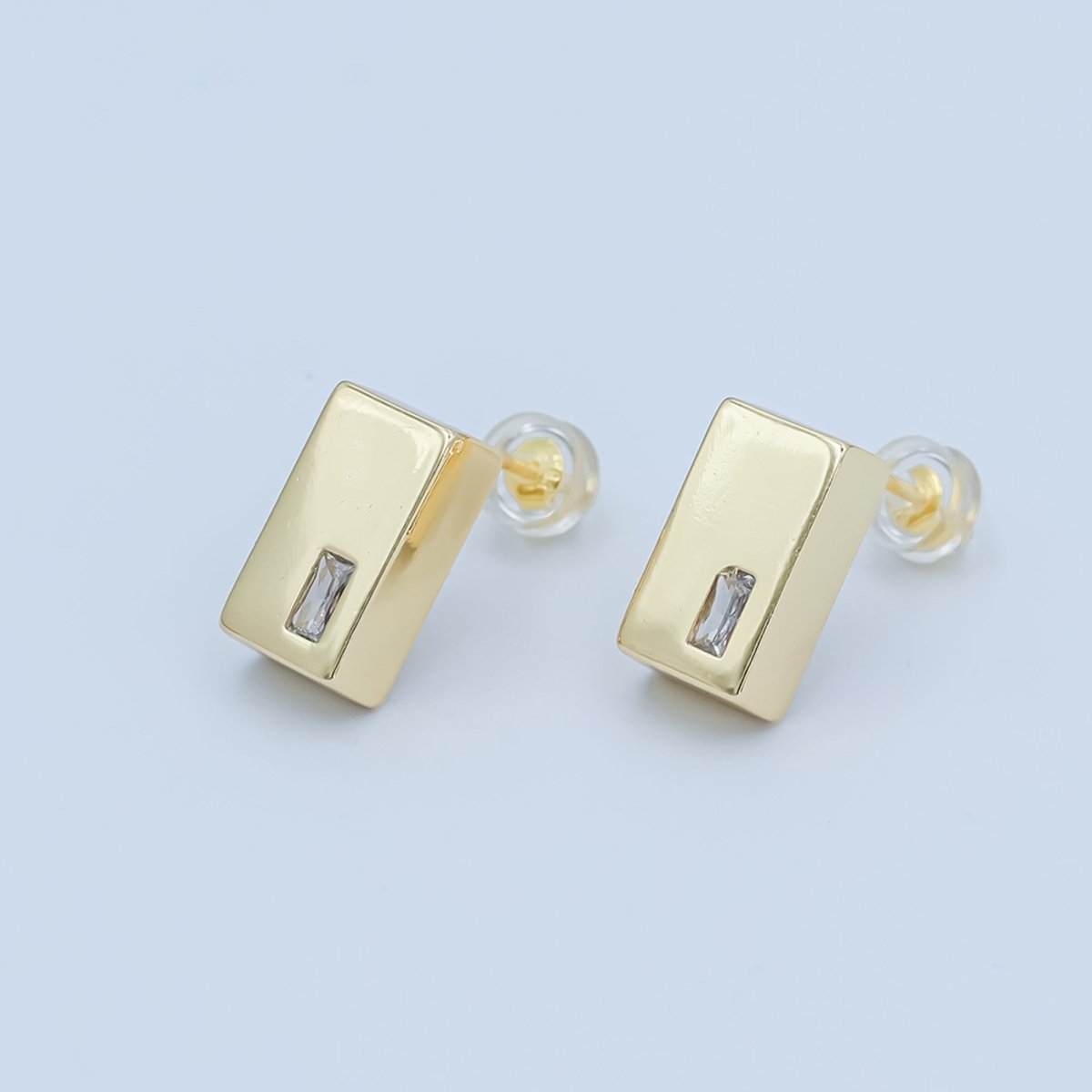 24K Gold Filled Baguette CZ Rectangular Stud Earrings | AD522 - DLUXCA