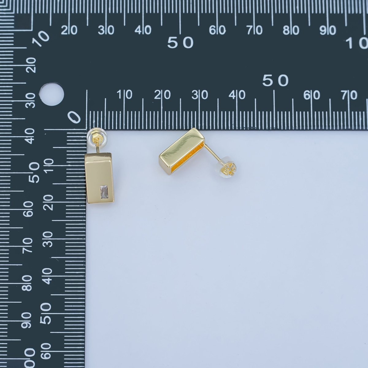 24K Gold Filled Baguette CZ Rectangular Stud Earrings | AD522 - DLUXCA