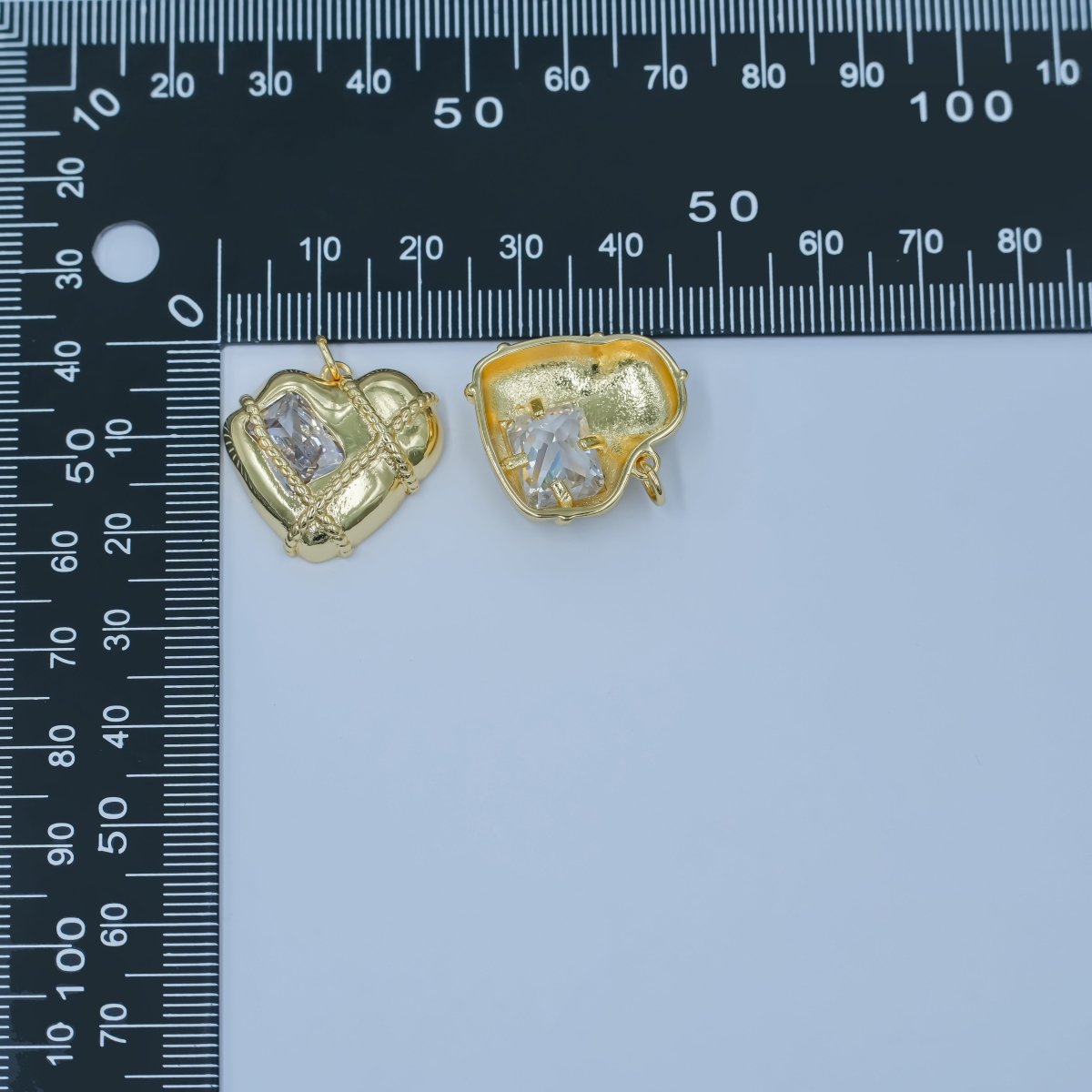 24K Gold Filled Baguette CZ Rope Tied Molten Heart Charm | C764 - DLUXCA