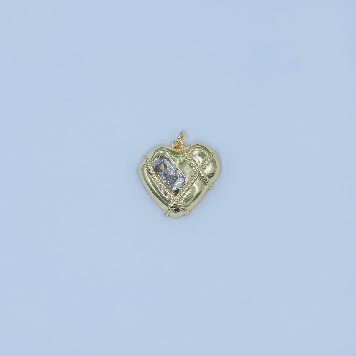 24K Gold Filled Baguette CZ Rope Tied Molten Heart Charm | C764 - DLUXCA